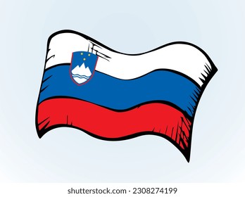 Closeup old retro red blue color vintage land city liberty day war unity silk wave wind shape view sky text space. Hand drawn sketch line web art EU peace unit logo label insignia design element set