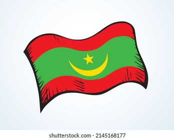 Closeup old retro red green color stripe land city liberty glory day war unity silk textile wave wind moon shape view white sky text space. Hand drawn sketch art peace mrt sport elect logo label frame