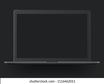 Close-up - an open laptop with a dark screen on a dark background. Place for text or ads. Vector illustration