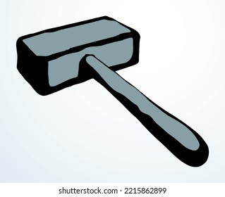 Esquema de cierre mano negra trenzado mano dura fuerza de roca demolición de la edad impacto de acero oxidado hitter hacha golpe de la marca del objeto de construcción emblema de arte retro estilo de línea de doodle de arte. Cerrar el espacio de texto de la vista en papel blanco