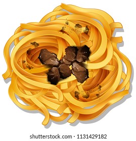 A closeup pasta with truffle sauce illustration