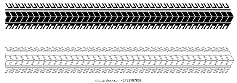 A closeup pattern of black tire grip and white spiral plastic pipes creates an industrial steel texture resembling piano keys and modern computer equipment technology