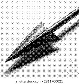 A close-up of a perfectly sharpened pencil tip, rendered in a halftone style, symbolizing precision, creativity, and education.