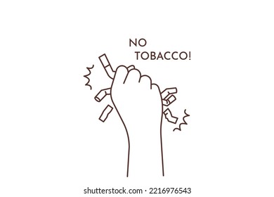 Close-up Of Person Hand With Cigarettes Saying No To Tobacco. Smoker Quit Smoking Throw Away Cigarette. Bad Unhealthy Habit Quitting. Vector Illustration. 