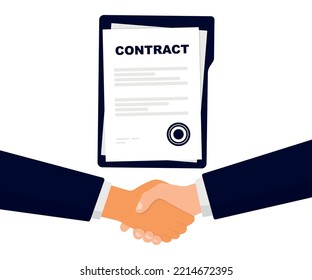 Cierre de las manos de la persona con contrato. Concepto comercial de la firma de contratos. apretón de manos, celebración de un contrato, asociación, cooperación. Contrato financiero o contrato comercial