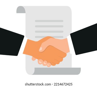 Close-up of person hands with contract agreement. Business concept of contract signing. Handshake, conclusion of a contract, partnership, cooperation. Business financial agreement or contract