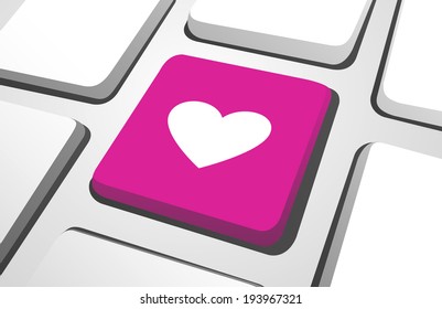 Close-up of pink heart computer icon for online-dating on a keyboard button.