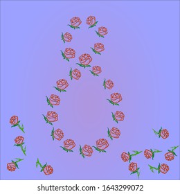 Closeup of pink march rose the occasion on red background. Element decorative floral. Vector holiday poster. Female template design. Vintage floral pattern. Red pink roses. Vintage vector card.