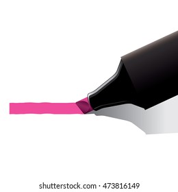 Closeup of pink marker pen drawing line on paper.