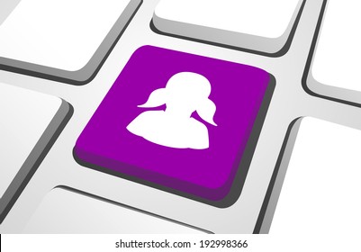Close-up of pink profile computer icon on a keyboard button.
