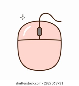 Close-up of a pink wired computer mouse, highlighting its ergonomic design and connection cable, suitable for office or gaming setups.