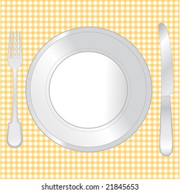  closeup of a place setting with dinner-plate in vector format