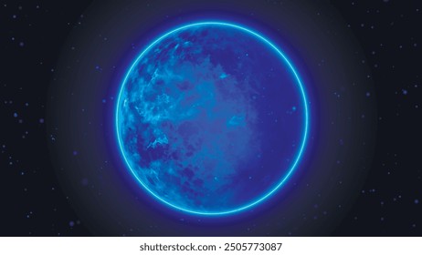 Close-up of a planet in space with turbulence, heat and dynamic atmosphere. Glowing blue planet on dark black background of space. Abstract blue plasma energy sphere. Vector illustration