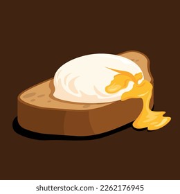 Close-Up Poached Egg on Toast Vector Illustration | Flat Design Isolated | Kitchen Cooking Ingredients | Morning Protein Omega Breakfast Illustration