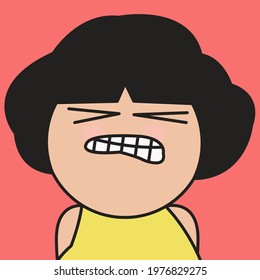 Closeup Portrait Of Angry Girl Clenching Teeth Concept Card Character illustration