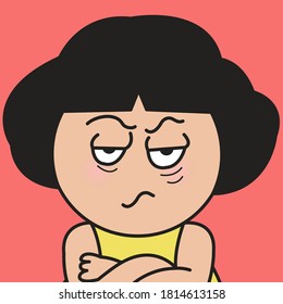 Closeup Portrait Of Angry Girl With Crossed Arms Concept Card Character illustration