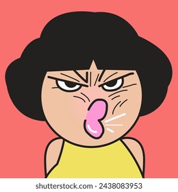 Closeup Portrait Of An Angry Girl With Furious And Aggressive Face Expression Nagging And Complaining Concept Card Character illustration