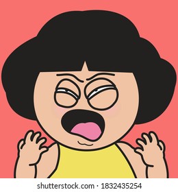 Closeup Portrait Of Angry Girl With Grumpy Face Showing Her Hateful Expression Concept Card Character illustration