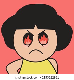 Closeup Portrait Of An Angry Girl Looking At Someone Or Something With Fire In Eyes Concept Card Character illustration