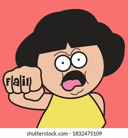 Closeup Portrait Of Angry Girl Showing Fist With Words Fail On It To Someone Concept Card Character illustration