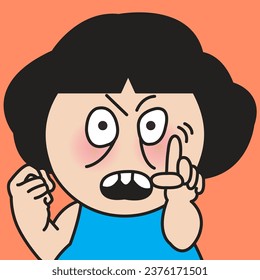 Closeup Portrait Of An Angry Woman Warning You, Pointing Wagging Her Finger. Attention, Listen To Me Concept Card Character illustration