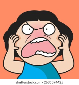 Closeup Portrait Of An Angry Young Woman Yelling Concept Card Character illustration.