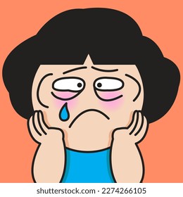 Closeup Portrait Of A Anxious Girl With Worried Face Holding Cheeks With Her Hands Concept Card Character illustration