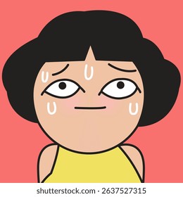 Closeup Portrait Of An Anxious Lady Face With Sweat Concept Cartoon Character illustration