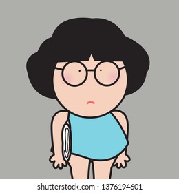 Closeup Portrait Of An Asian Serious Nerdy Looking Woman Wearing Eyeglasses Carrying A Document Under Her Arm Concept Card Character illustration