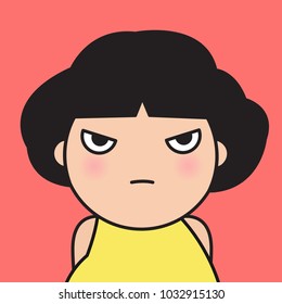 Closeup Portrait Bitter Displeased Pissed, Angry, Cranky, Grumpy Eye Girl Concept Card Character illustration