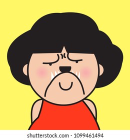 Closeup Portrait Bitter Displeased Pissed, Angry, Cranky, Grumpy Bulldog Face Girl Concept Card Character illustration