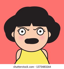 Closeup Portrait Bitter Displeased Pissed, Angry, Cranky, Grumpy Eye Girl Concept Card Character illustration