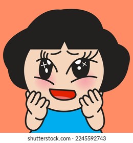 Closeup Portrait Of A Blushing Girl Shy And Smile With Winking Blinking Eyes Concept Card Character illustration
