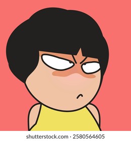 Closeup Portrait Of A Bored Young Lady Miserable Face Concept Cartoon Character illustration