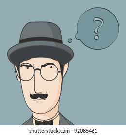 Close-up portrait of cartoon detective