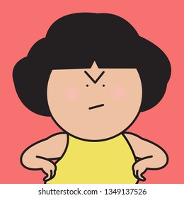 Closeup Portrait Cranky, Grumpy, Discontented Girl With Her Angry Gesture Concept Card Character illustration