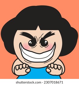 Closeup Portrait Of A Creeping Cunning Girl With Foxy Face Concept Card Character illustration
