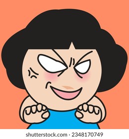 Closeup Portrait Of A Creeping Cunning Girl Smiling With Foxy Eyes Concept Card Character illustration