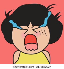 Closeup Portrait Of Crying Aggressive Girl Is Screaming Concept Card Character illustration