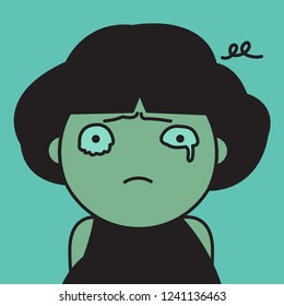 Closeup Portrait Of Crying Girl In The Sad Mood Concept Card Character illustration