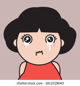 Closeup Portrait Of Crying Girl With Tears In Eyes Concept Card Character illustration