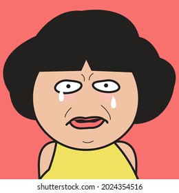 Closeup Portrait Of Crying loud Girl With Moody Face Concept Card Character illustration