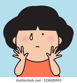 Closeup Portrait Crying Sad Expression Girl Concept Card Character illustration