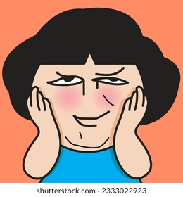 Closeup Portrait Of Cunning Girl Touching Face Concept Card Character illustration