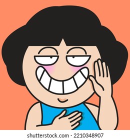 Closeup Portrait Of A Cunning Young Girl Holding Palm On Chest And Raising Hand Swearing To Be Honest Facing Judge Or Trial Standing Concept Card Character illustration