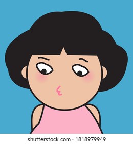 Closeup Portrait Of Curious Girl Looking Down For someone Or Something Concept Card Character illustration