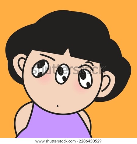 Closeup Portrait Of A Curious Woman With Three Eyes And Big Ears Carefully Listening To Gossips Concept Card Character illustration