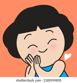 Closeup Portrait Of A Cute Cheerful Girl Clapping Hands Together Concept Card Character illustration