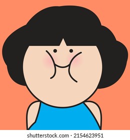 Closeup Portrait Of A Cute Chubby Cheek Girl With Smile Concept Card Character illustration