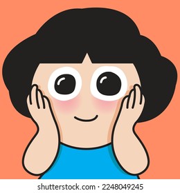 Closeup Portrait Of Cute Girl With Eyes Of Gratitude Concept Card Character illustration